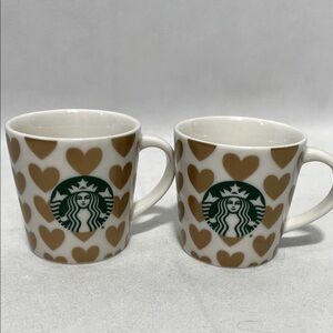 Starbucks PAIR Demitasse Gold Heart Mini Expresso Cups 2015 NWOT
